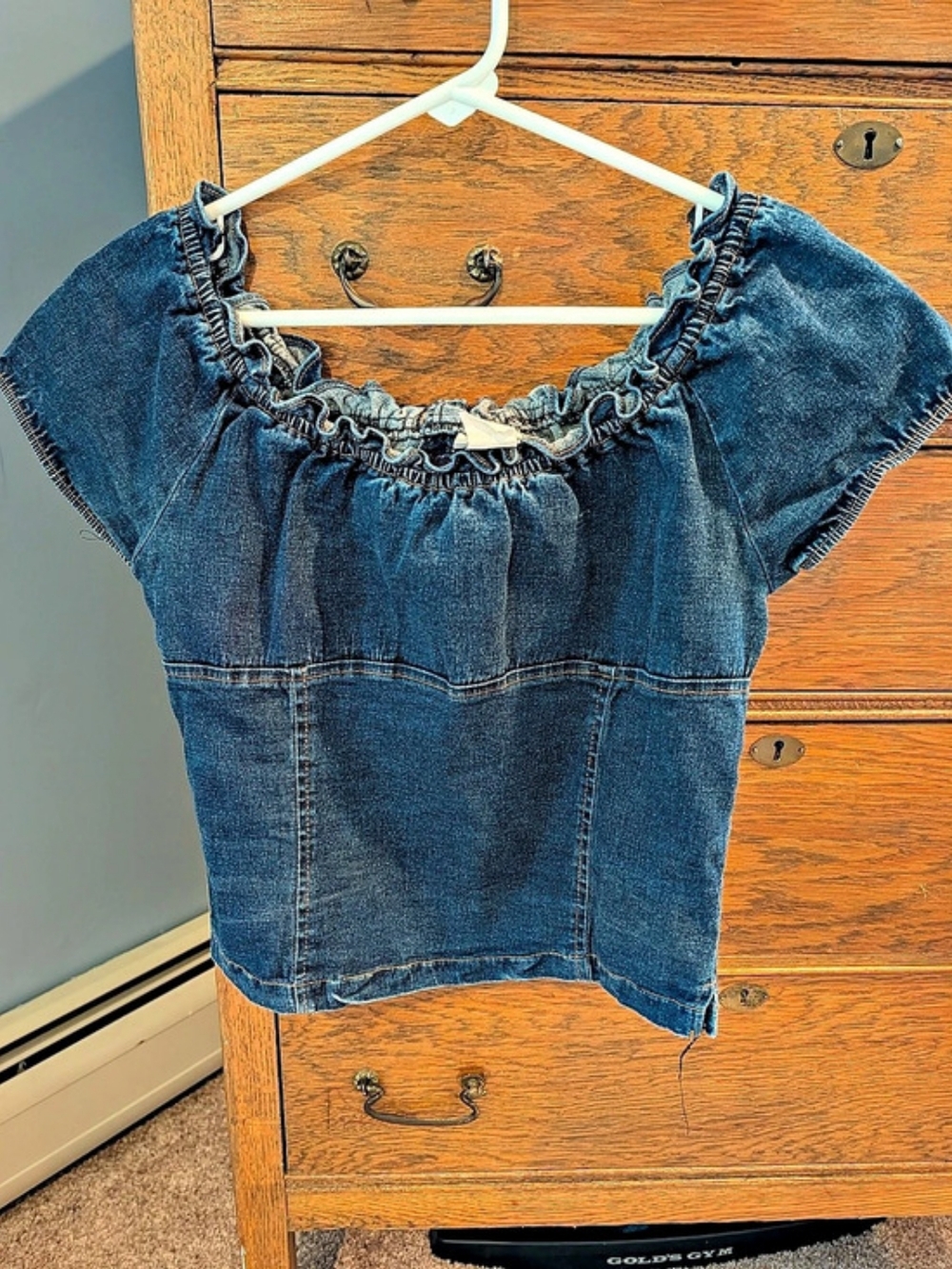 Vintage 579 Women's Denim Off-Shoulder Crop Top Size Medium